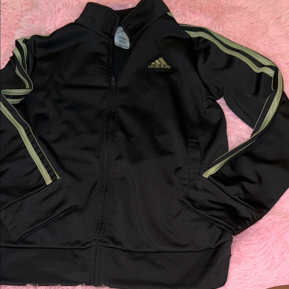 Adidas Black Jacket with Olive Stripes